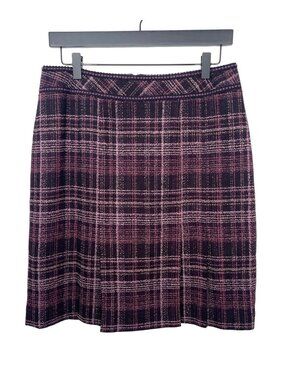 Caslon Plaid Straight Skirt Womens 10 Purple Black Knee Length Preppy